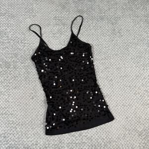 vintage y2k black sequin babydoll classic fitted tank top old navy ibiza m
